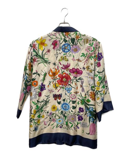 GUCCI（グッチ）GUCCI (グッチ) シルクジップアップフローラルフラワーシャツ ベージュ サイズ:38の古着・服飾アイテム