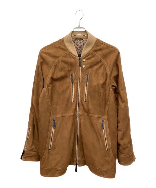 HUNTING WORLD（ハンティングワールド）HUNTING WORLD (ハンティングワールド) ゴートスエードレザー ジップアップ ジャケット ブラウン サイズ:52の古着・服飾アイテム