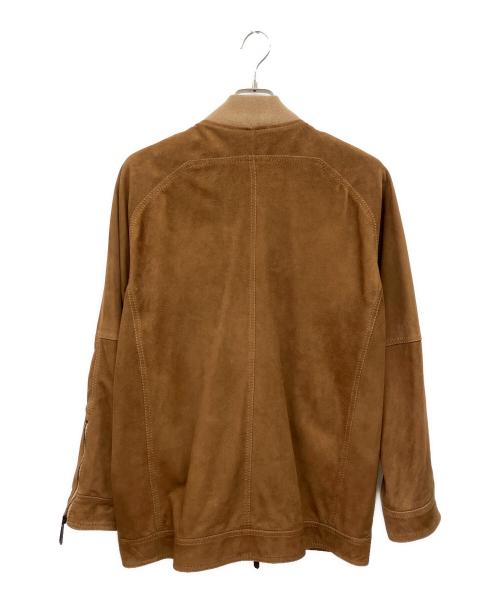 HUNTING WORLD（ハンティングワールド）HUNTING WORLD (ハンティングワールド) ゴートスエードレザー ジップアップ ジャケット ブラウン サイズ:52の古着・服飾アイテム
