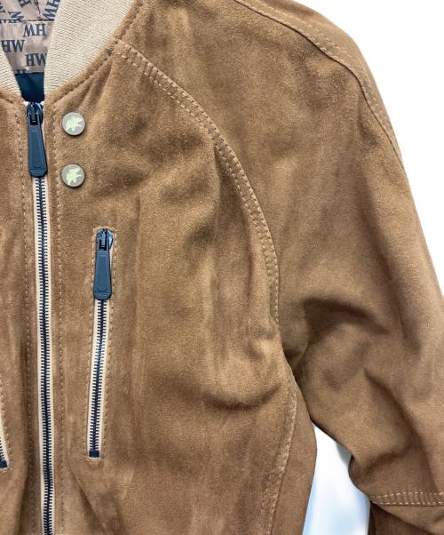 HUNTING WORLD（ハンティングワールド）HUNTING WORLD (ハンティングワールド) ゴートスエードレザー ジップアップ ジャケット ブラウン サイズ:52の古着・服飾アイテム