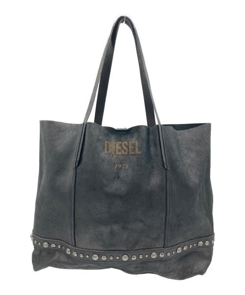 DIESEL（ディーゼル）DIESEL (ディーゼル) レザースタッズトートバッグ ブラックの古着・服飾アイテム