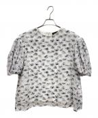 DRAWERドゥロワー）の古着「ーガンカットジャカードブラウス シャツ　半袖ブラウス」｜ホワイト