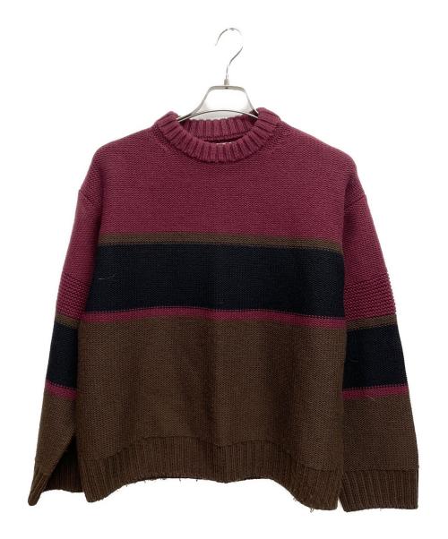 MATSUFUJI（マツフジ）MATSUFUJI (マツフジ) 厚手ニット レッド×ブラック×ブラウン サイズ:2の古着・服飾アイテム