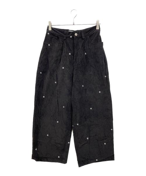 Knuth Marf（クヌースマーフ）knuth marf (クヌースマーフ) K motif velveteen pants(unisex)　パンツ ブラック サイズ:XSの古着・服飾アイテム