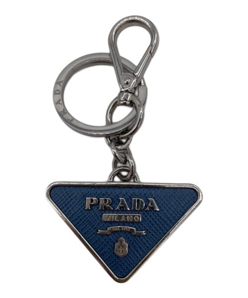 PRADA（プラダ）PRADA (プラダ) トライアングルロゴキーリング シルバー×ブルーの古着・服飾アイテム