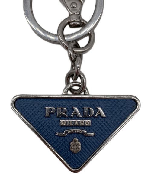 PRADA（プラダ）PRADA (プラダ) トライアングルロゴキーリング シルバー×ブルーの古着・服飾アイテム