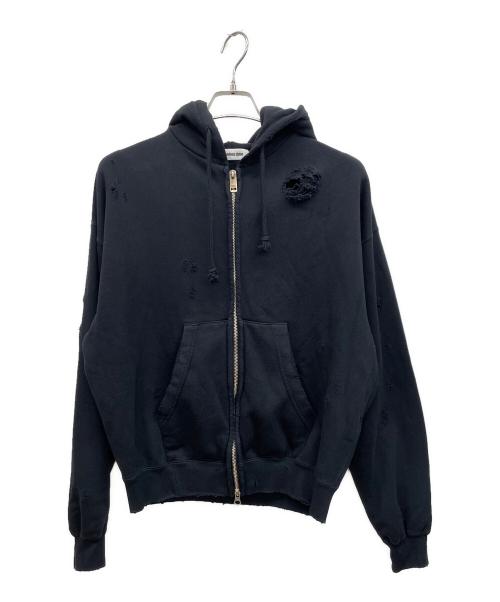MONKEY TIME（モンキータイム）MONKEY TIME (モンキータイム) フレンチテリー ディストレスト フルジップ フーディー ジップパーカー ブラック サイズ:Sの古着・服飾アイテム