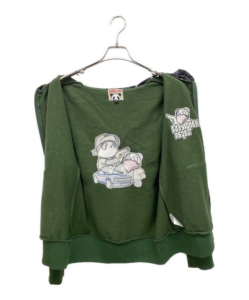 pandiesta japan（パンディエスタジャパン）PANDIESTA JAPAN (パンディエスタジャパン) GANG PANDAフルジップパーカー グリーン サイズ:Mの古着・服飾アイテム