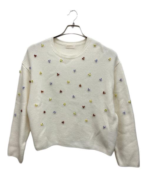 BALLSEY（ボールジィ）BALLSEY (ボールジィ) コットンポリエステルリリヤーンビーズ クルーネックプルオーバー　厚手ニット ホワイト サイズ:Sの古着・服飾アイテム