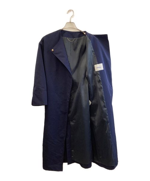NOLLEY'S（ノーリーズ）NOLLEY'S (ノーリーズ) トリアセ混タッサーベルテッドコート ネイビー サイズ:Sの古着・服飾アイテム