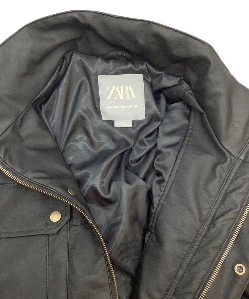 ZARA（ザラ）ZARA (ザラ) フェイクレザーポケット付きパーカ ブラック サイズ:L 未使用品の古着・服飾アイテム