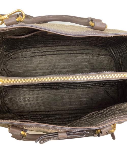 PRADA（プラダ）PRADA (プラダ) ロゴジャガード2WAYバッグ ベージュの古着・服飾アイテム