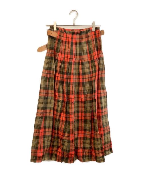 O'NEIL OF DUBLIN（オニールオブダブリン）O'NEIL OF DUBLIN (オニールオブダブリン) ラップスカート レッド×ブラウン サイズ:36の古着・服飾アイテム