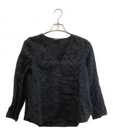 theory（セオリー）の古着「レースVネックリネンブラウス」｜ブラック