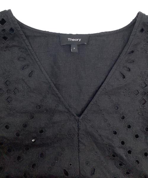 theory（セオリー）theory (セオリー) レースVネックリネンブラウス ブラック サイズ:Pの古着・服飾アイテム