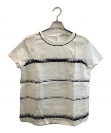 MaxMara（マックスマーラ）の古着「半袖刺繍ブラウス」｜ホワイト×ブラック