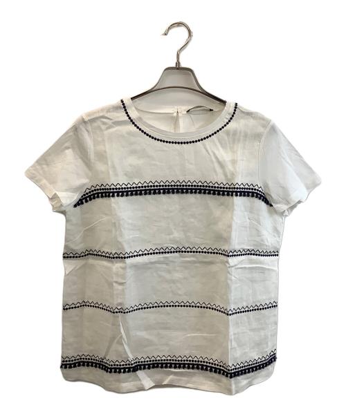 MaxMara（マックスマーラ）MaxMara (マックスマーラ) 半袖刺繍ブラウス ホワイト×ブラック サイズ:Lの古着・服飾アイテム