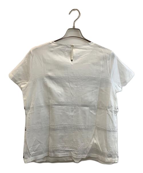 MaxMara（マックスマーラ）MaxMara (マックスマーラ) 半袖刺繍ブラウス ホワイト×ブラック サイズ:Lの古着・服飾アイテム