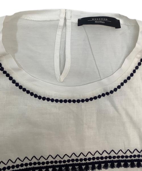 MaxMara（マックスマーラ）MaxMara (マックスマーラ) 半袖刺繍ブラウス ホワイト×ブラック サイズ:Lの古着・服飾アイテム