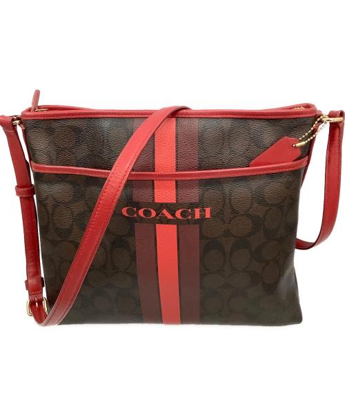 COACH（コーチ）COACH (コーチ) ショルダーバッグ レッド×ブラウンの古着・服飾アイテム