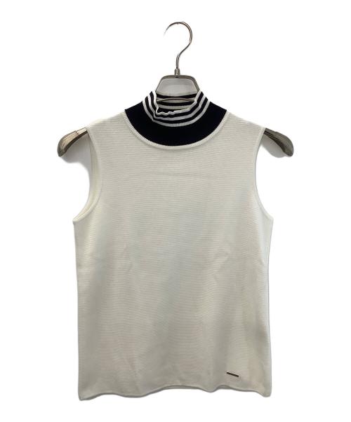 FOXEY NEWYORK（フォクシーニューヨーク）FOXEY NEWYORK (フォクシーニューヨーク) ノースリーブニット ホワイト×ネイビー サイズ:38の古着・服飾アイテム