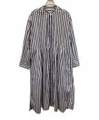 universal tissuユニバーサルティシュ）の古着「長袖ワンピース」｜ホワイト×ブルー