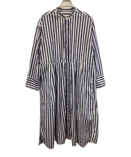 universal tissu（ユニバーサルティシュ）universal tissu (ユニバーサルティシュ) 長袖ワンピース ホワイト×ブルー サイズ:Fの古着・服飾アイテム