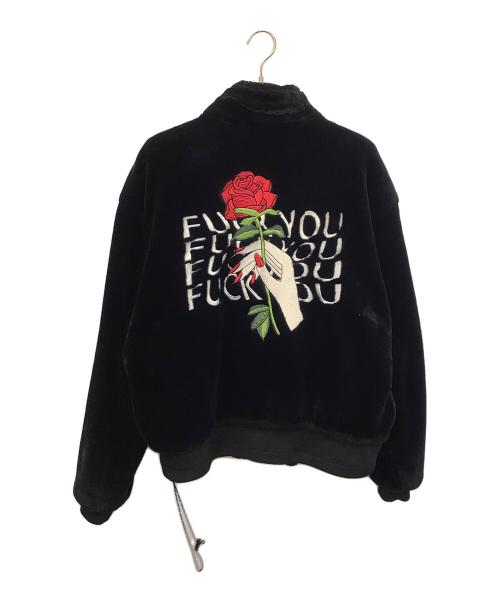 LEGENDA（レジェンダ）LEGENDA (レジェンダ) FUCK YOU ROSE Embroidery Stand ECO Fur Blouson ブラック サイズ:Fの古着・服飾アイテム