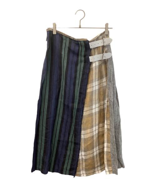 O'NEIL OF DUBLIN（オニールオブダブリン）O'NEIL OF DUBLIN (オニールオブダブリン) ミディスカート グリーン×ベージュ サイズ:6の古着・服飾アイテム