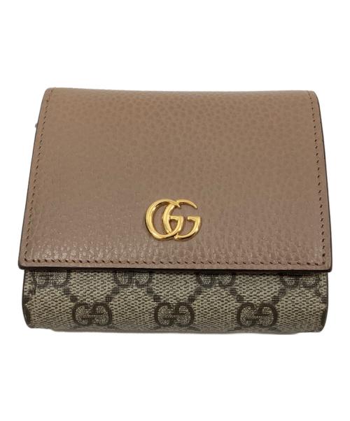 GUCCI（グッチ）GUCCI (グッチ) ダブルG バイカラー ミディアム ウォレット ベージュ×グレーの古着・服飾アイテム