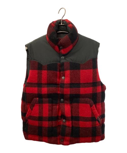 POLO RALPH LAUREN（ポロ・ラルフローレン）POLO RALPH LAUREN (ポロ・ラルフローレン) レザーヨークダウンベスト ブラック×レッド サイズ:Lの古着・服飾アイテム