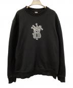 stussyステューシー）の古着「S CROWN CREW SWEATSHIRT」｜ブラック