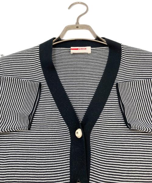 PRADA（プラダ）PRADA (プラダ) 薄手カーディガン ホワイト×ブラック サイズ:42の古着・服飾アイテム