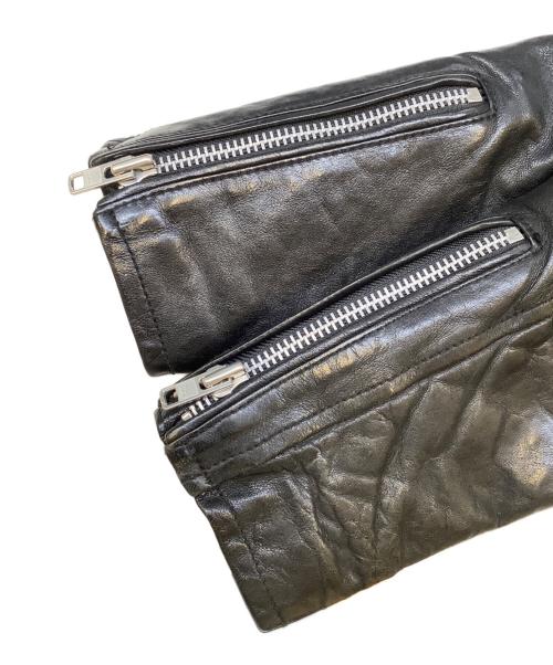 black by VANQUISH（ブラック バイ バンキッシュ）Black by VANQUISH (ブラック バイ バンキッシュ) ベジタブルシープレザー ダブルライダースジャケット ブラック サイズ:Mの古着・服飾アイテム