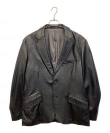 MEN'S BIGI（メンズビギ）の古着「ラムレザー スタンドカラー シングルライダースジャケット」｜ブラック