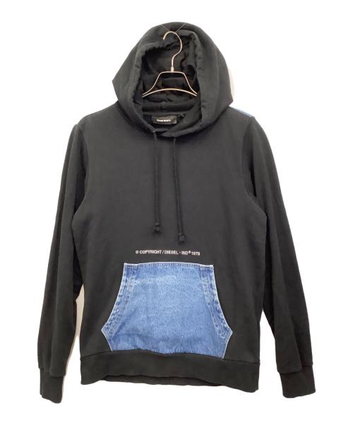 DIESEL（ディーゼル）DIESEL (ディーゼル) プルオーバーパーカー ブラック×ブルー サイズ:Sの古着・服飾アイテム