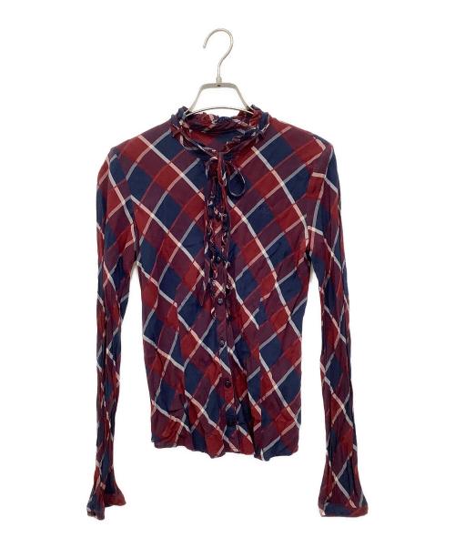 BURBERRY BLUE LABEL（バーバリー ブルー レーベル）BURBERRY BLUE LABEL (バーバリー ブルー レーベル) 長袖ブラウス ネイビー×レッド サイズ:38の古着・服飾アイテム