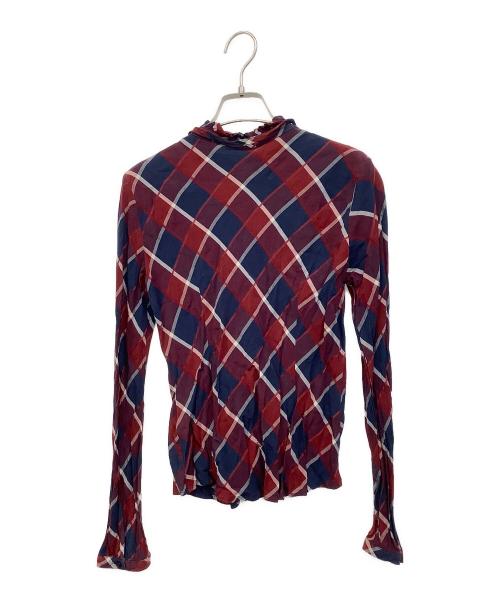 BURBERRY BLUE LABEL（バーバリー ブルー レーベル）BURBERRY BLUE LABEL (バーバリー ブルー レーベル) 長袖ブラウス ネイビー×レッド サイズ:38の古着・服飾アイテム