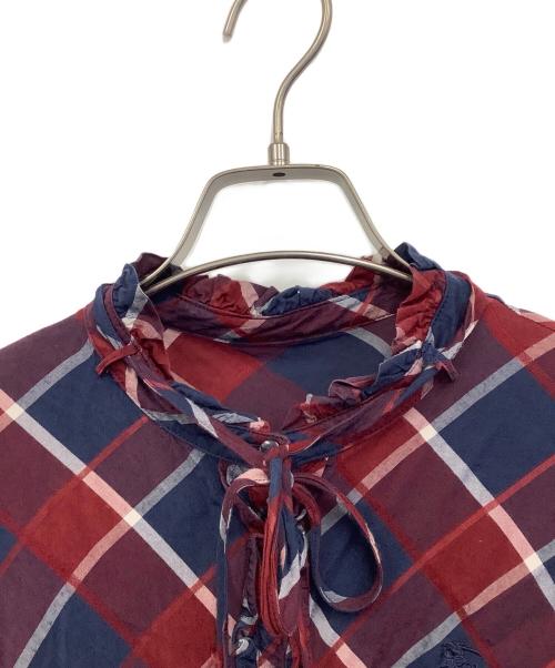 BURBERRY BLUE LABEL（バーバリー ブルー レーベル）BURBERRY BLUE LABEL (バーバリー ブルー レーベル) 長袖ブラウス ネイビー×レッド サイズ:38の古着・服飾アイテム