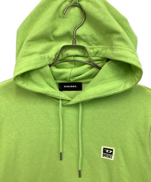 DIESEL（ディーゼル）DIESEL (ディーゼル) ロゴパッチ プルオーバー スウェットパーカー ライトグリーン サイズ:Lの古着・服飾アイテム