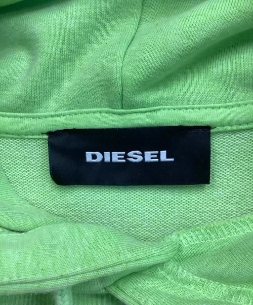 DIESEL（ディーゼル）DIESEL (ディーゼル) ロゴパッチ プルオーバー スウェットパーカー ライトグリーン サイズ:Lの古着・服飾アイテム