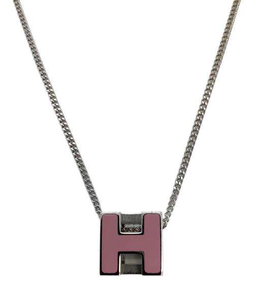 HERMES（エルメス）HERMES (エルメス) Hキューブネックレス シルバー×ピンクの古着・服飾アイテム