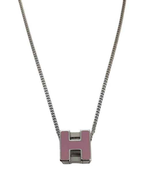 HERMES（エルメス）HERMES (エルメス) Hキューブネックレス シルバー×ピンクの古着・服飾アイテム