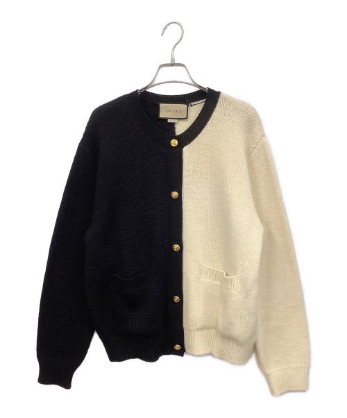GUCCI（グッチ）GUCCI (グッチ) 厚手カーディガン ブラック×アイボリー サイズ:Mの古着・服飾アイテム