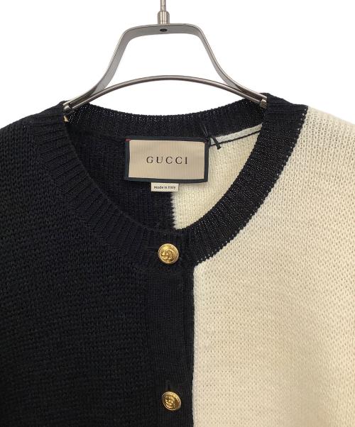 GUCCI（グッチ）GUCCI (グッチ) 厚手カーディガン ブラック×アイボリー サイズ:Mの古着・服飾アイテム