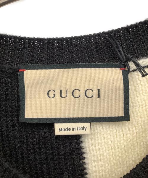 GUCCI（グッチ）GUCCI (グッチ) 厚手カーディガン ブラック×アイボリー サイズ:Mの古着・服飾アイテム