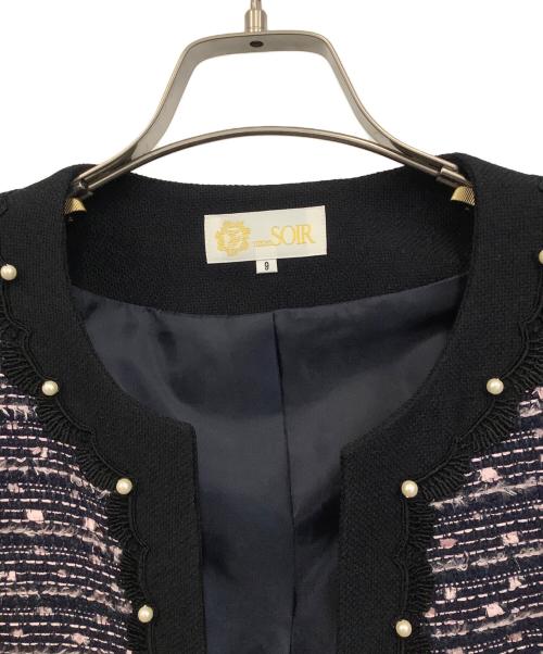 SOIR（ソワール）SOIR (ソワール) ノーカラージャケット ピンク×ネイビー サイズ:9 未使用品の古着・服飾アイテム