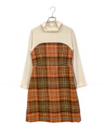 BLUE LABEL CRESTBRIDGE（ブルーレーベルクレストブリッジ）の古着「長袖ワンピース」｜ブラウン×アイボリー