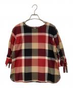 BLUE LABEL CRESTBRIDGEブルーレーベルクレストブリッジ）の古着「半袖ブラウス」｜ブラウン×オレンジ