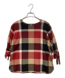 BLUE LABEL CRESTBRIDGE（ブルーレーベルクレストブリッジ）の古着「半袖ブラウス」｜ブラウン×オレンジ